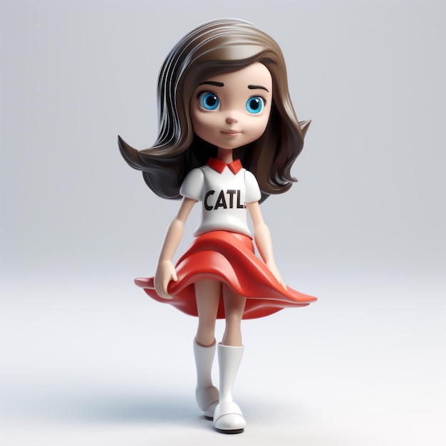 Brilhante boneca 3D Estilo de vida de aluna brincalhona em estilo comiccore