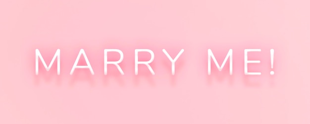 Foto brilhante marry me tipografia neon em um fundo rosa