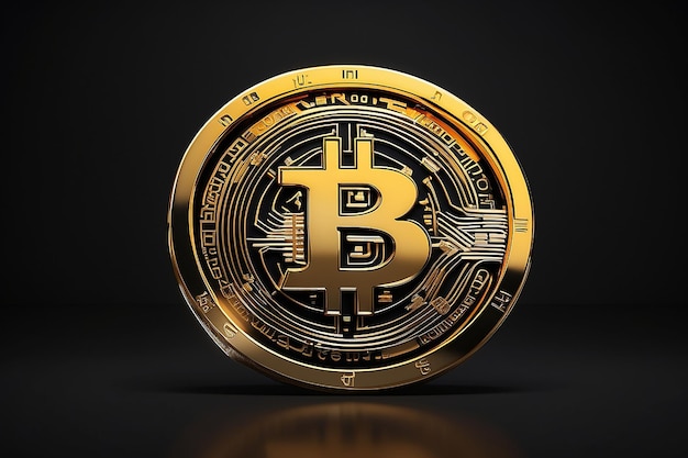 Brilhantismo futurista Logotipo cativante de Bitcoin em tons metálicos Emblema elegante Sofisticação moderna e efeitos luminosos em um fundo preto profundo