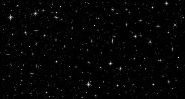 Foto brilho de fundo cósmico abstrato de estrelas brancas brilhantes em um céu negro