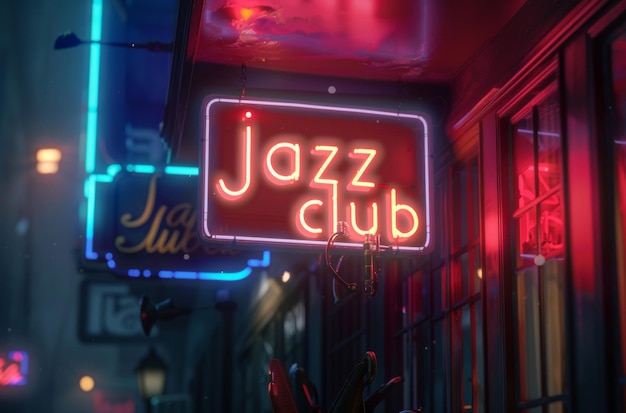 Brilho de néon do sinal do clube de jazz à noite