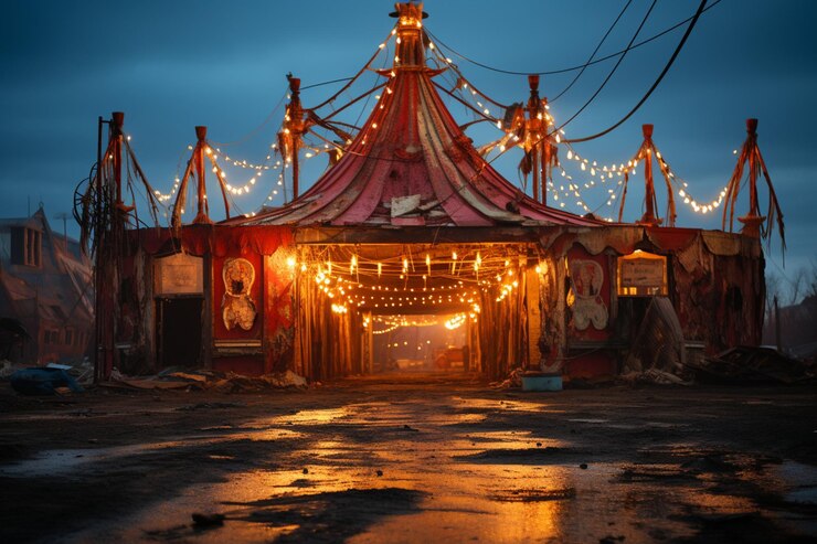 Foto brilho misterioso de uma tenda de circo abandonada fotografia de imagem de fundo assustadora