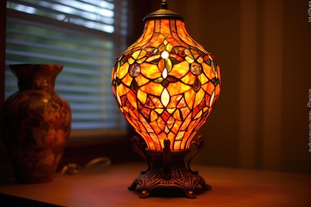 Brilho quente de lâmpada de vidro colorido ornamentada criada com ai gerativa