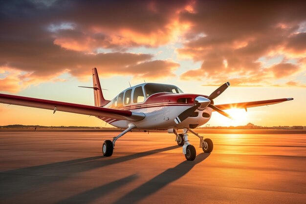 Foto brilla en el crepúsculo una vista cautivadora de un avión monomotor radiante bajo el cielo vespertino