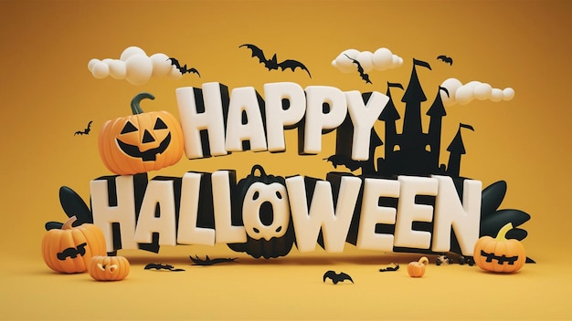 Brillante y alegre escena de Halloween con un fondo amarillo vibrante Generado ai