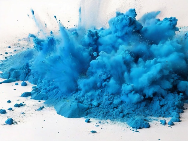 brillante azul cian holi pintura color polvo festival explosión aislado fondo blanco