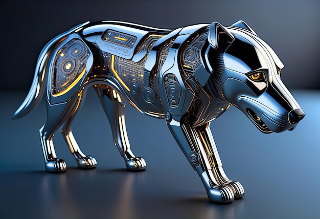 El brillante canino cibernético, una fusión futurista de arte y tecnología