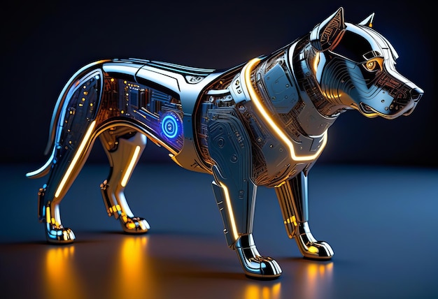 El brillante canino cibernético, una fusión futurista de arte y tecnología