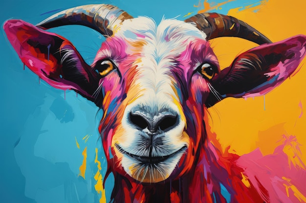 Foto brillante y colorido un estilo fauvismo de una cabra generativo ai
