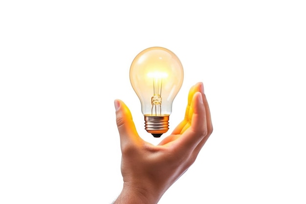 Brillante concepto de electricidad idea de energía tecnología de bombilla de energía luz de mano