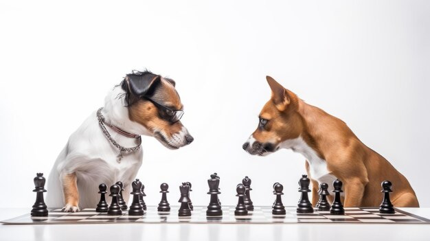 Brillante estrategia de ajedrez jugando Jack Russell Terrier ajedrez con estilo