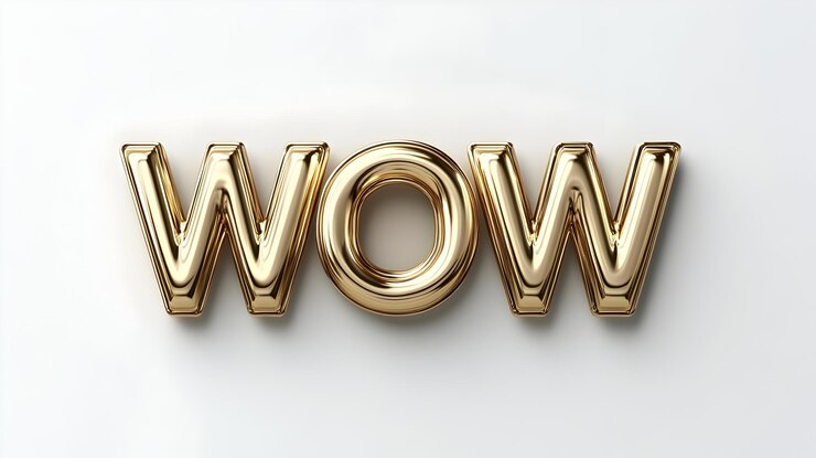 Foto brillante gráfico de texto wow 3d gold premium en fondo blanco
