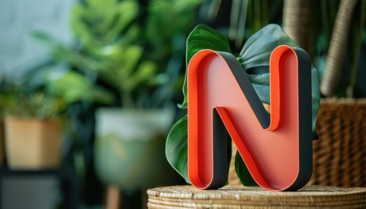 Foto la brillante letra roja n se exhibe entre las plantas de interior verdes en un ambiente interior acogedor