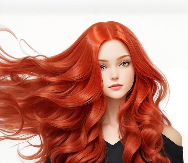 Foto brillante ondulado hermoso cabello rojo mujer joven