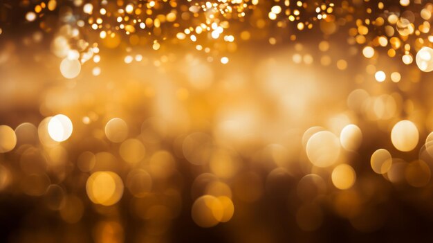 Un brillante patrón de bokeh dorado con confeti reluciente sobre un elegante fondo negro