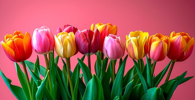Brillante ramo floral de tulipanes estado de ánimo festivo AI Imagen generada