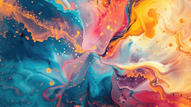 Una brillante salpicadura de pintura que se mezcla en remolinos de colores a medida que dos productos químicos reaccionan