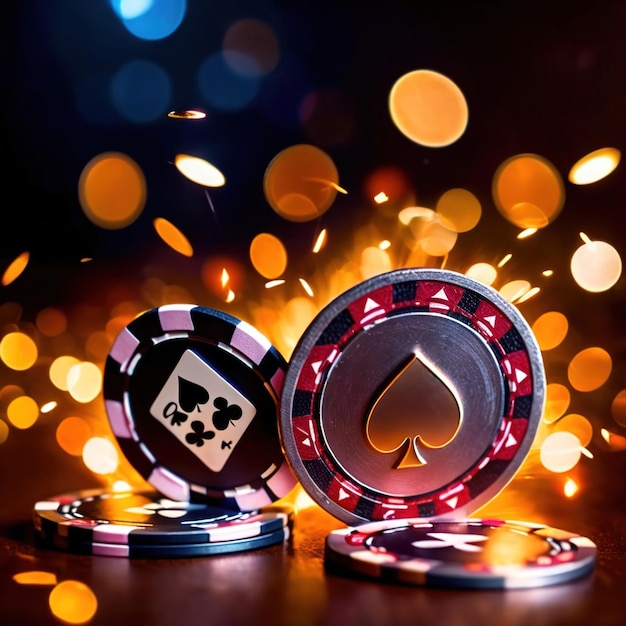 brillantes fichas de casino de póquer voladoras dinámicas que muestran la emoción y la emoción de los juegos de azar