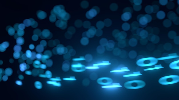 Brillantes números de código azul binario volando frente a la pantalla. adecuado para temas de tecnología, codificación y computadora. Ilustración 3D