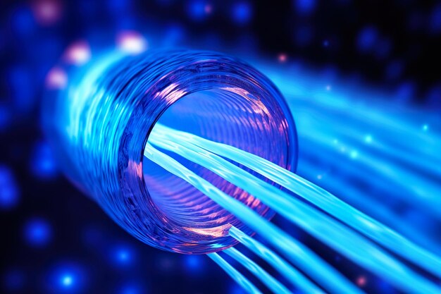 Foto brillo del cable de fibra óptica generativo ai