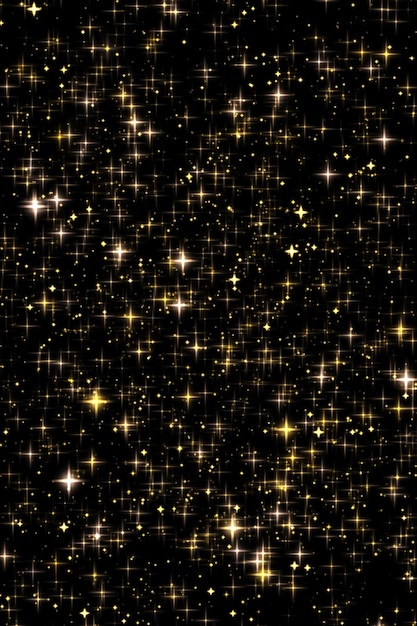 Brillo dorado de vacaciones y estrellas superpuestas brillantes y textura de brillo mágico sobre fondo negro partículas de polvo de estrellas doradas para un diseño de lujo y glamour