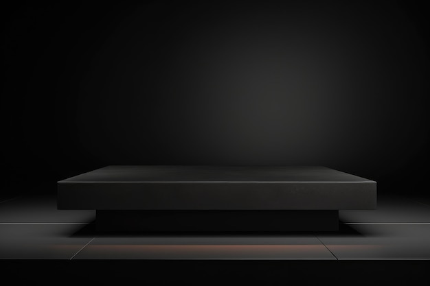 Brillo elevado Una representación 3D de un podio negro en medio de un fondo de habitación oscura