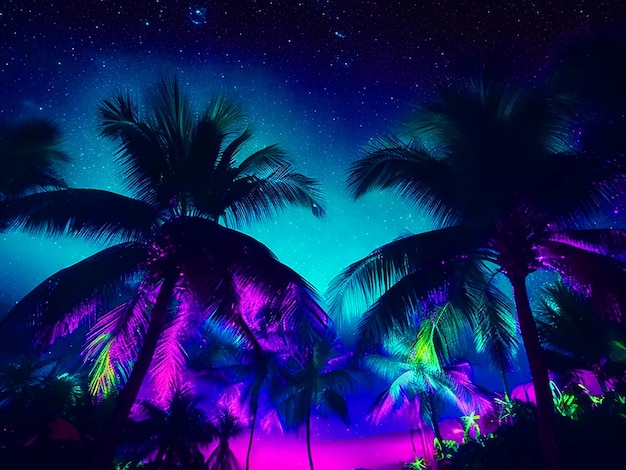 Foto brillo de neón estrellas nocturnas del paraíso tropical descarga de imágenes gratis