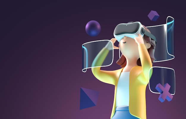 Brincando com ilustração 3D de óculos de realidade virtual