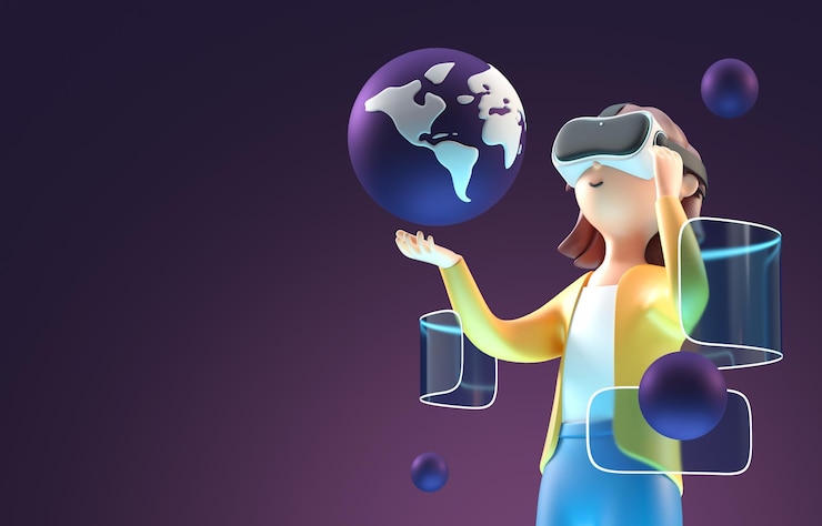 Foto brincando com ilustração 3d de óculos de realidade virtual