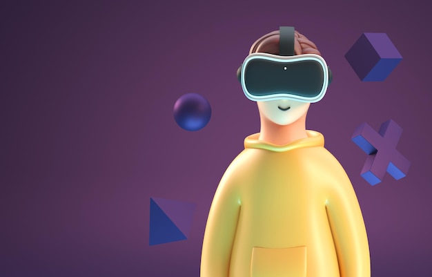 Brincando com ilustração 3D de óculos de realidade virtual