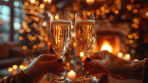Foto brindade de champanhe com copos de papel de parede