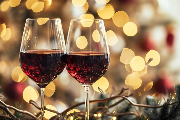 Foto brindes com vinho de natal e vinho espumante