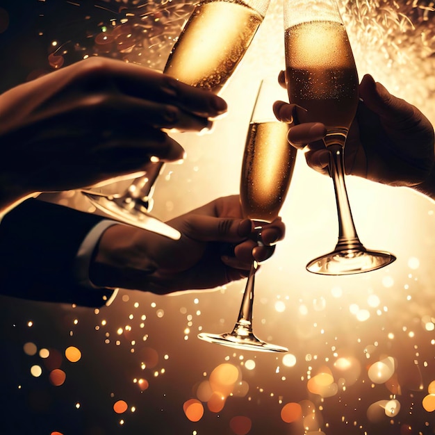 Brindis de celebración con champagne