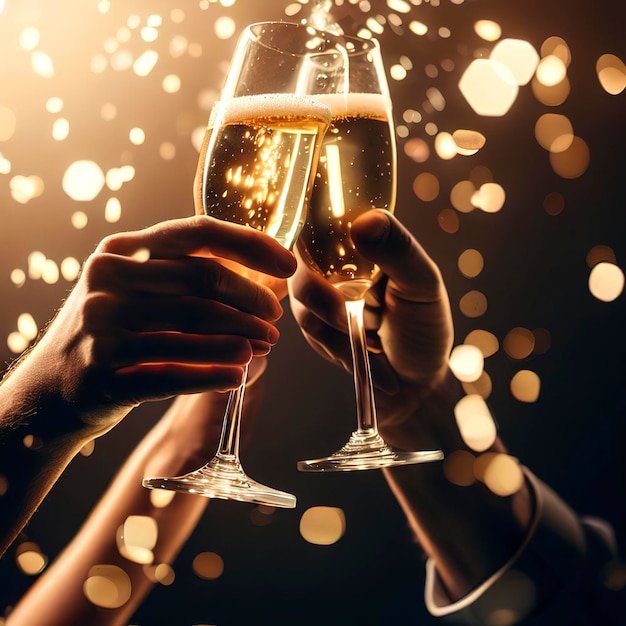 Foto brindis de celebración con champagne