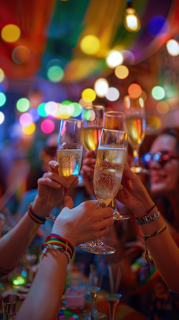 Brindis LGBTQ en un bar Celebración del Orgullo Inteligencia Artificial Generativa