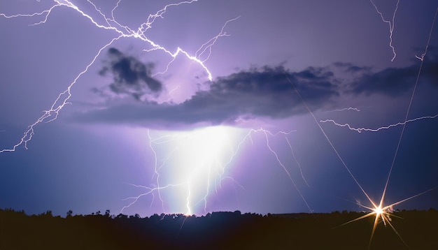 Foto bringen sie blitzeffekte voran und zünden sie gewitter und blitzelektrizität am himmel an