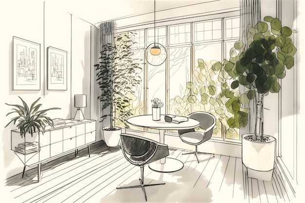 Bringen Sie Leben in Ihr Zuhause mit diesem modernen und minimalistischen Wohnzimmer mit grünen Pflanzen
