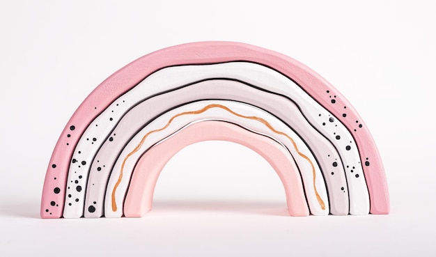 Brinquedo de empilhamento de arco-íris de madeira de arcos em cores pastel rosa macias Imaginação habilidades motoras senso de desenvolvimento de comparação Formas geométricas abstratas Presente para crianças