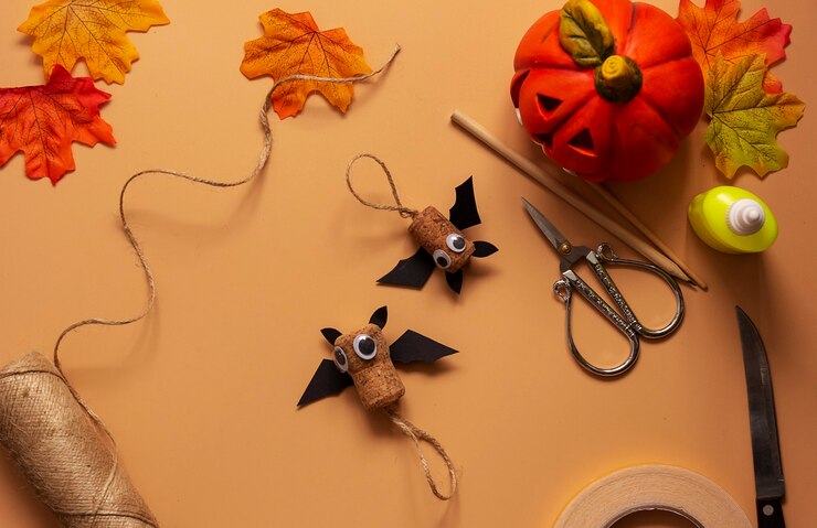 Foto brinquedo de morcego de halloween. projeto de arte infantil, artesanato para crianças. etapa 9.