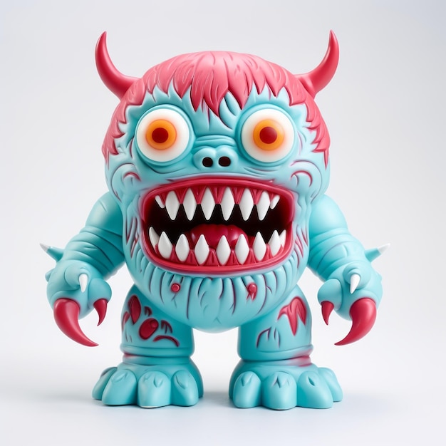 Brinquedo de vinil de monstro azul altamente detalhado com olhos vermelhos e brancos