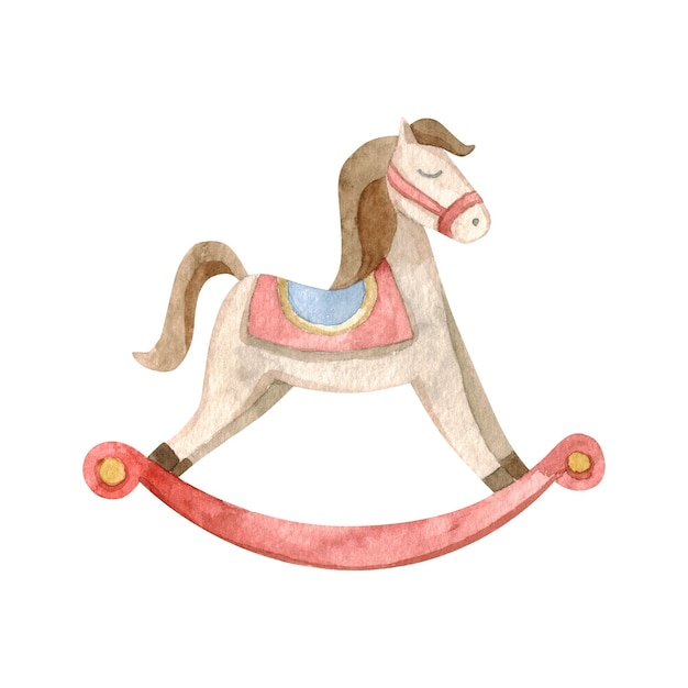 Foto brinquedo retrô cavalo de balanço quebra-nozes aquarela ilustração objeto de natal isolado em branco