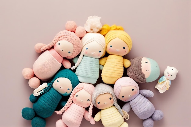 brinquedos de lã de crochet de cores pastel animais de boneca