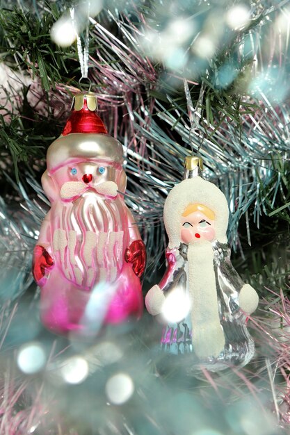 Brinquedos de vidro de Natal do Papai Noel e da Donzela da Neve dos anos 8090