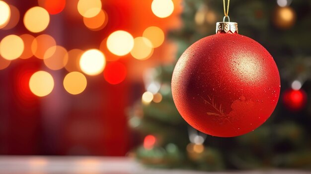 Brinquedos vermelhos pendurados numa árvore de Natal