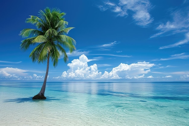 Brisa de ilha tropical com palmeira e céu azul