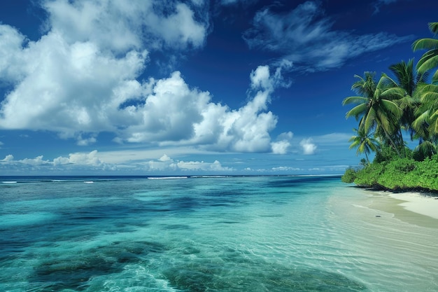 Brisa de ilha tropical com palmeira e céu azul