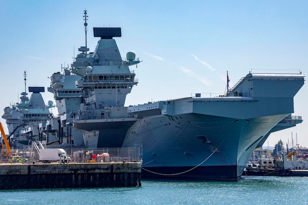 Britische Flugzeugträger Portsmouth Dockyards Vereinigtes Königreich