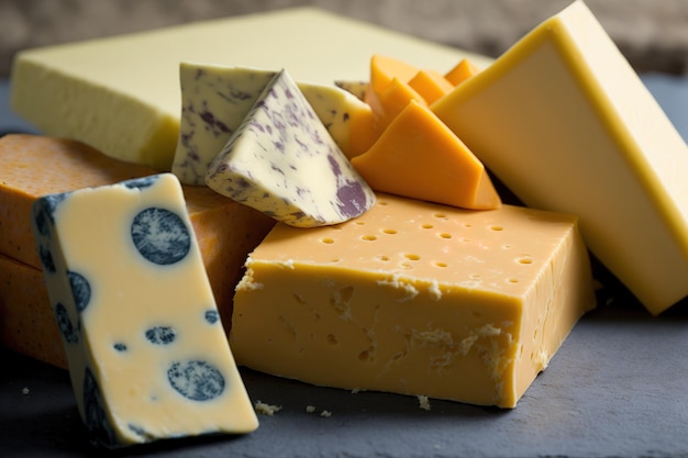 Britische Käsesammlung Nahaufnahme von farbigem und gereiftem Cheddar-Käse aus Schottland und England