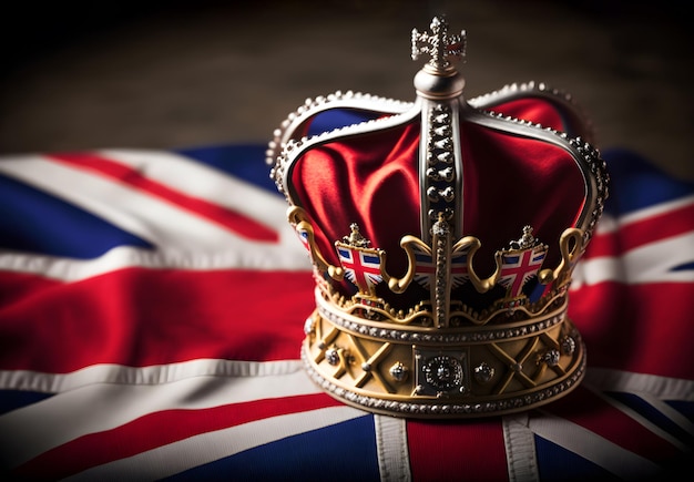 Britische Königskrone auf Hintergrund der britischen Flagge