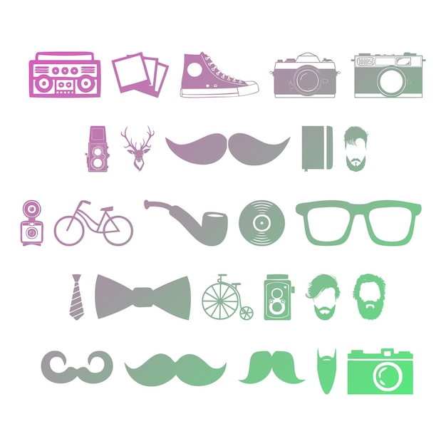 british man icons items gradient effect photo jpg vector set
